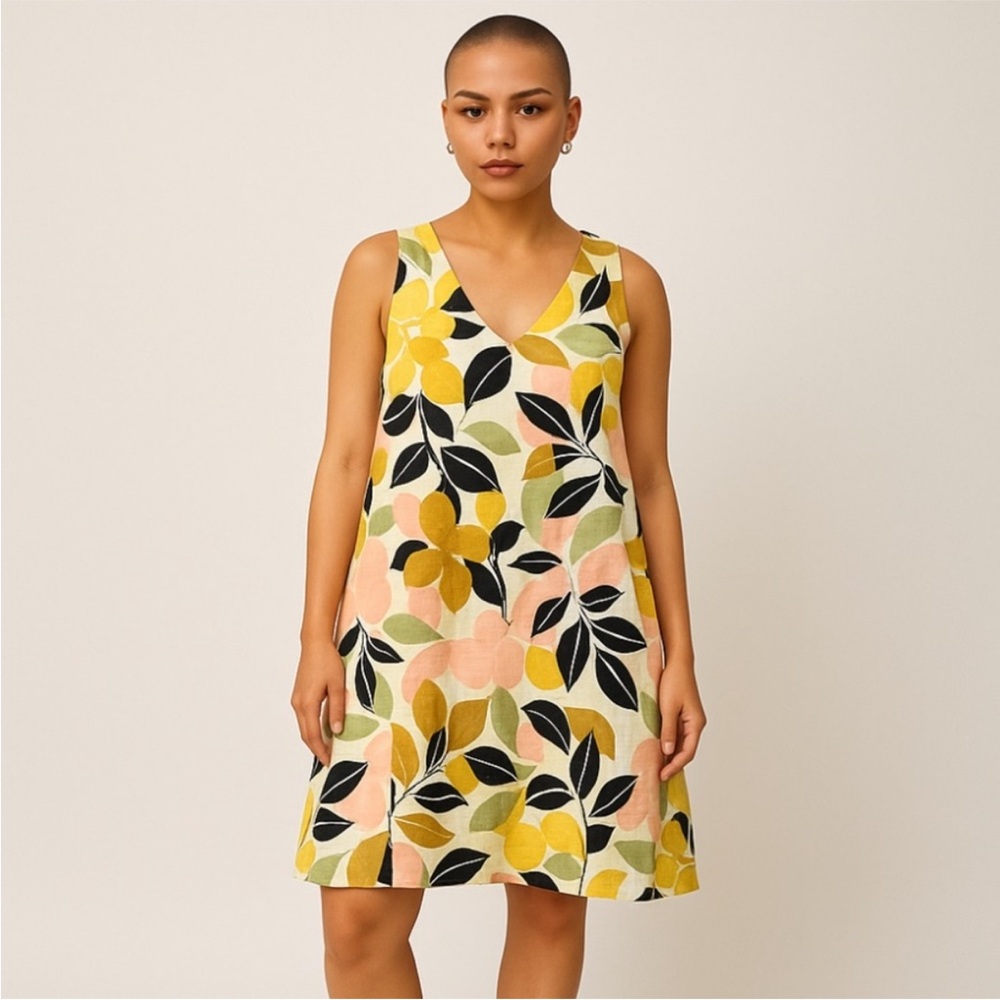 Rachel Zoe Linen Floral V Neck Sleeveless Trapeze Dress Vibrant pockets size S - Picture 5 of 14